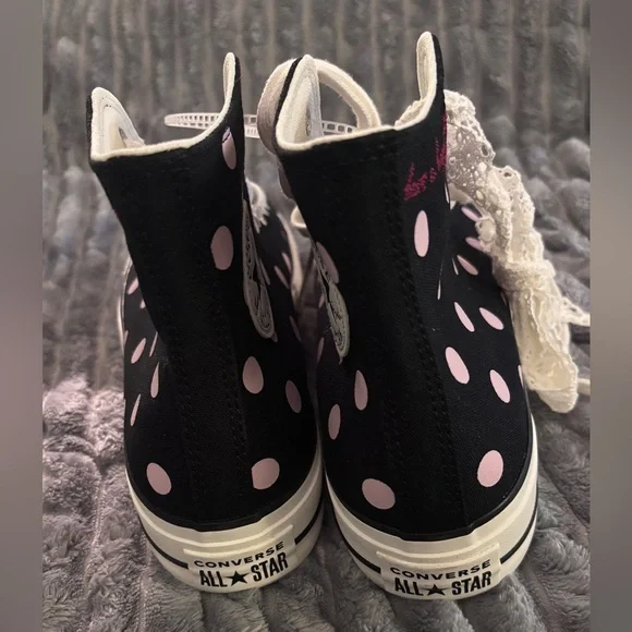 Black & Pink Polka Dot Lift Converse All-Star High Top Sneakers A10688C - Picture 4 of 13